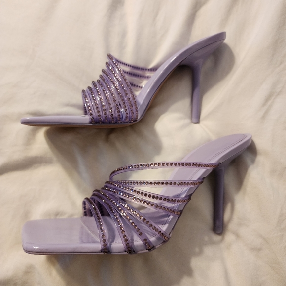 Zara lavender rhinestone strap square toe mules - Picture 2 of 9